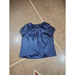 Lane Bryant Womens Navy Blue Polka Dot Short Ruched Sleeve Pleated Top 22/24 USA